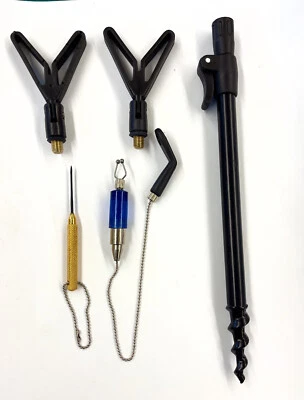 bank stick,steel bite indicator,steel 2x adjustable rod rest,bait needle set - Image 1 of 4
