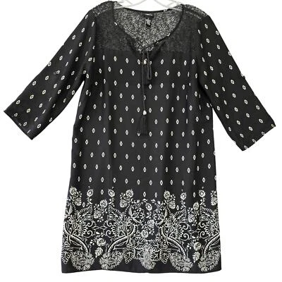 rue21 Negro Midi Cambio Floral Transparente Mangas 3/4 Corbata Cuello Redondo Mujer Talla M Foto 1 de 4