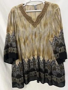 Catherine’s Paisley Ombré Tunic Blouse 3X Crochet Neckline Flared Semi Sheer Art - Picture 1 of 10