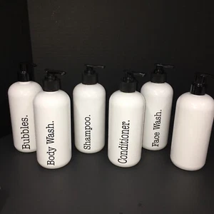 Apothecary Empty White Plastic Bottles with Black Graphics,Pump 16 Oz - Picture 1 of 9
