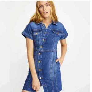 Free People ‘The City’ asymmetrical blue denim jean frayed mini dress Size Mediu - Picture 1 of 10