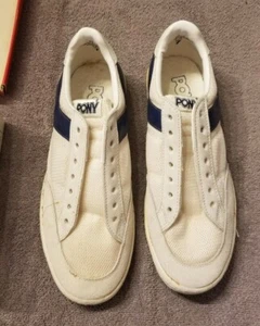 Rare 1980's vintage Pony model 5575 Cross Court tennis shoe sz 7 white/navy - Picture 1 of 14