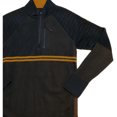Smartwool Intraknit Merino Tech 1/4 Zip Sweater Men S Navy Blue Brown Base Layer - Image 1 of 4