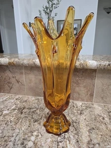 Vintage Braunglas Mundgeblasene Stretchglas Vase Atemberaubend Finger Schaukel Tropf - Bild 1 von 7