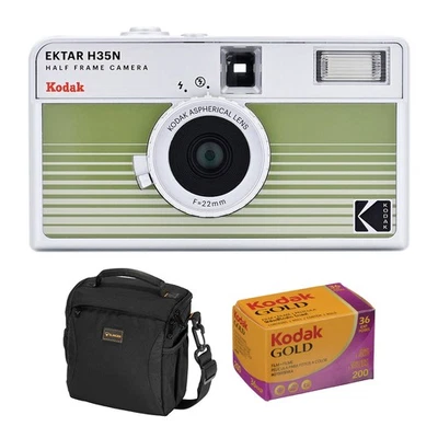 Kodak EKTAR H35N Half Frame Film Camera, Striped Green, Bundle with Kodacolor Go - Image 1 of 4
