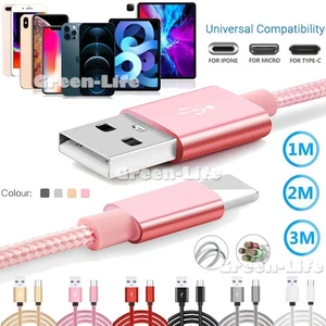 1M 2M 3M Nylon Braided USB Câble de charge For iPhone 14 13 12 SE Huawei Xiaomi - Imagen 1 de 18