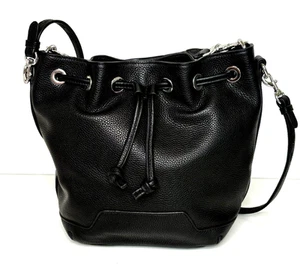 Rebecca Minkoff FIONA Bucket Crossbody Handbag Black Pebbled Leather MSRP $295 - Picture 1 of 8