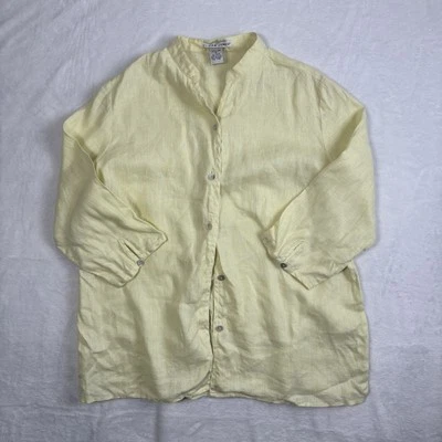 Jillian Jones Button Up Long Sleeve Linen Yellow Blouse Women's Medium Stain - Image 1 of 4