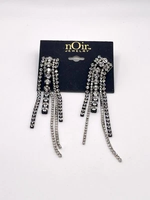 Pendientes colgantes de plata negra con estrás transparente con metal negro. Nuevo sin etiquetas Foto 1 de 4