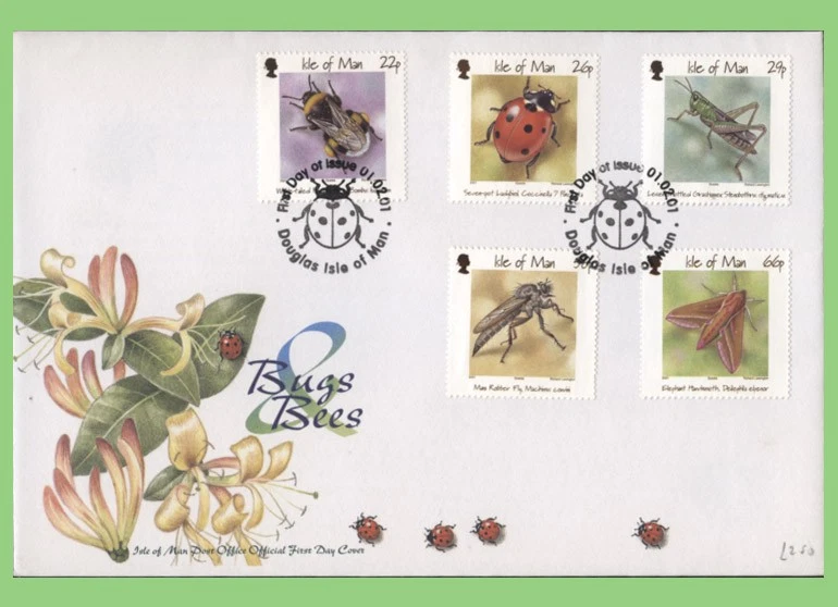 Isle of Man 2001 Bugs & Bees set  U/A IoM PO Official First Day Cover - Image 1 of 1