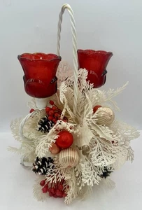 Vintage Weihnachtsdeko Kerzenhalter Herzstück rot Glas Votivschalen - Bild 1 von 8