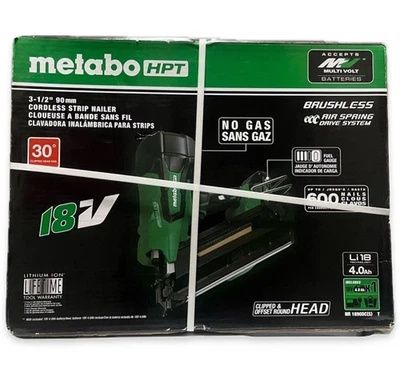 Metabo 18V Cordless 3 1/2” 90mm 30° Strip Nailer Kit w/ 4ah Battery. NR 1890DC - Image 1 of 2