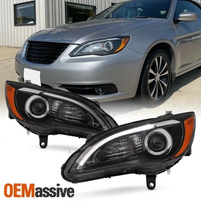 For 2011-2014 Chrysler 200 Halogen Type Projector Black Headlight Pair w/LED DRL - Imagem 1 de 4