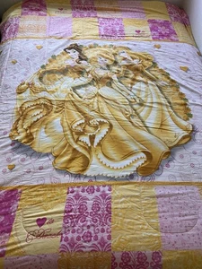 VINTAGE DISNEY TO DAZZLE GOLD JUWELENBESETZTE PRINZESSIN BETTDECKE 63”X 84” WENDBAR - Bild 1 von 11