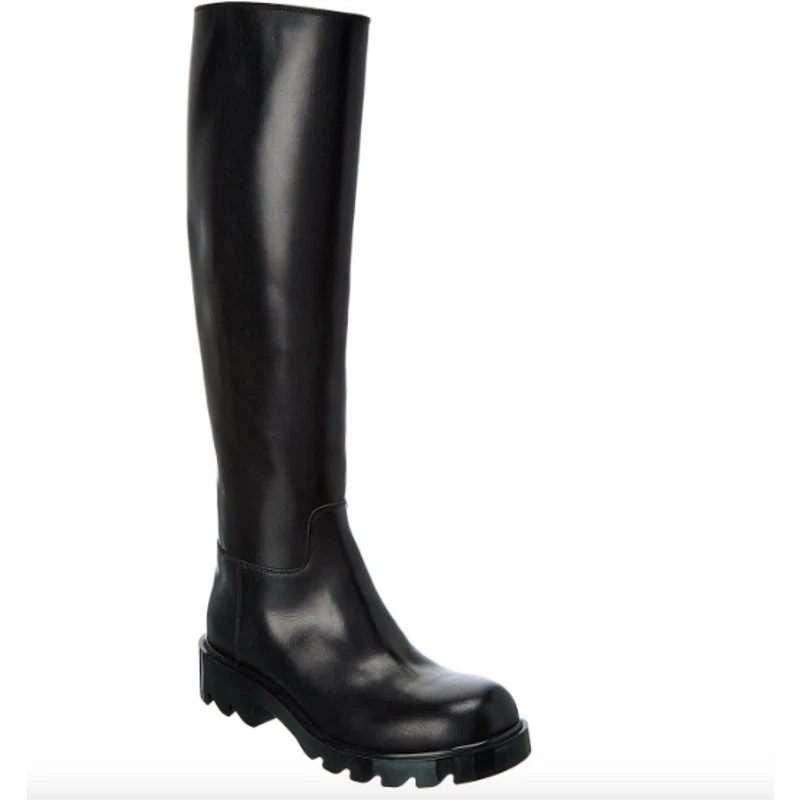 Bottega Veneta Strut Leather Knee High Boots Black Chunky Rubber Lug Sole 38.5 - Image 1 of 4
