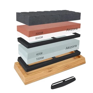 Whetstone Knife Sharpening Stone 400, 1000, 3000, 8000, Double-Sided 2-Piece Set - Picture 1 of 7