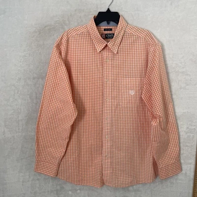 Camisa Chaps Para Hombres Botón Cuadros Naranja XL Mezcla Algodón Manga Larga Cuello Bolsillo Foto 1 de 4