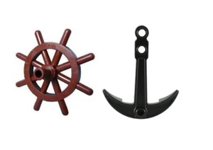LEGO SHIP HELM BROWN WHEEL & BLACK BOAT ANCHOR NEW - Picture 1 of 2