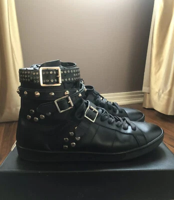 Saint Laurent Studded SL/16H Black Leather High-top Sneakers, Size 37 1/2 - Image 1 of 4
