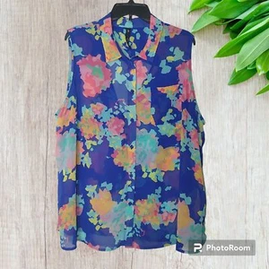Jessica Simpson transparente ärmellose Bluse Größe 2X Chiffon Cutout hinten bunt - Bild 1 von 10