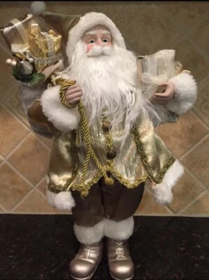 ⭐️Wellesley Manor Lg Navidad Papá Noel Figura Oro Papá Noel Sosteniendo Regalos Nuevo (F5 Foto 1 de 4
