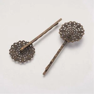 2 Bobby Pin Blanks Hair Setting Filigree Pad Antiqued Bronze Accessories DIY - Picture 1 of 1