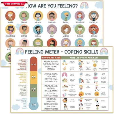 Gráfico de sentimientos para niños - Póster de tabla de emociones de habilidades de afrontamiento - Calma la esquina Foto 1 de 4