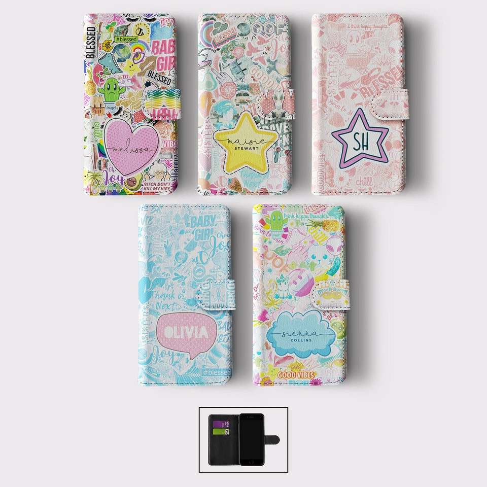 PERSONALISED FLIP WALLET PHONE CASE FOR IPHONE 16 16E 15 14 13 12 STICKERS FUNNY - Image 1 of 1