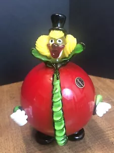 "Statuetta clown vetro soffiato a mano di Murano grande pancia rossa rotonda con collare cappello 8,5" - Foto 1 di 24