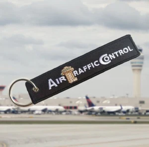 AIR TRAFFIC CONTROL Key Tag Aviation Plane Keychain Embroidered Key Ring - Picture 1 of 3