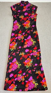 Maxi abito asiatico vintage anni 70 psichedelico neon dopamina dressing - Foto 1 di 13