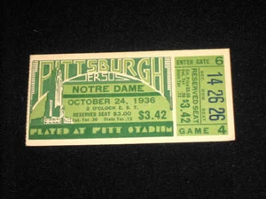 NOTRE DAME vs PITTSBURGH Ticket Stub - 1936 - EX Shape - Picture 1 of 2