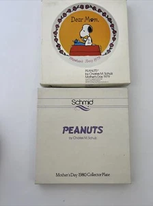 Vintage 1979 & 1980 Schmid Peanuts Snoopy & Woodstock Mother's Day Plate - Picture 1 of 8