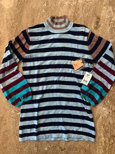 New Paul Frank Women's knit Sweater Blue Stripe Sz M - Picture 1 of 12