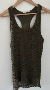 Top foderato all'uncinetto marca Lucky Boho Festival verde oliva taglie forti 1X - Foto 1 di 15