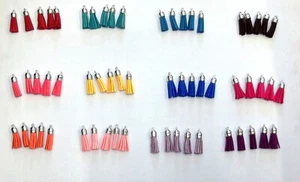 Tassels Faux Suede Leather Charms Keyrings Crafts 23 Colours Silver Top Pks of 5 - Picture 1 of 27