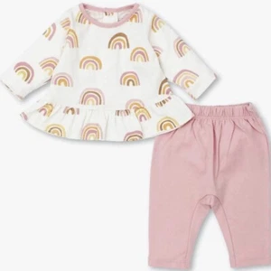 Kissy Kissy Long Sleeve Top & Pants Set Pima Cotton Pink Rainbow Baby 6-9 Months - Picture 1 of 4
