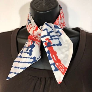 Vintage Mod Scarf 70s, Red White Navy Blue Floral, Pointed Ends Short Retro - Picture 1 of 6