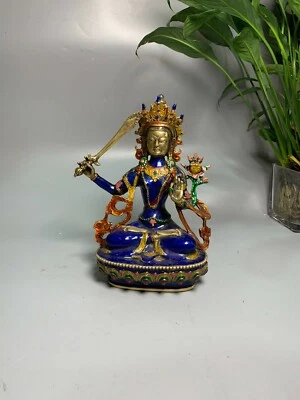 8,4-дюймовая китайская медная латунная статуэтка Будды Гуаньинь Гуаньинь клуазоне - Изображение 1 из 4