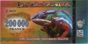 LA SAVANNA BILLETE CONMEMORATIVO DE 200.000 FRANCOS (CAMALEON) SC 2016 - Imagen 1 de 1