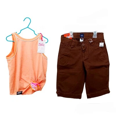Conjunto Corto Niñas-8-Pantalones Cortos Marrón-Justicia Naranja Camiseta sin Mangas con Cabello Scrunchie Foto 1 de 4