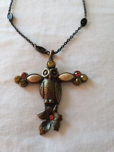 Mary Demarco La Contessa Owl and leaf cross Necklace.  Gorgeous detail. Vintage