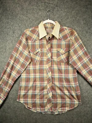 VTG 70s H Bar C California Ranchwear Western Shirt Long Tail Pearl Snap Mens 38 - Image 1 of 4