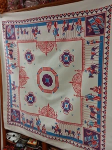 Vintage Mexican Tablecloth Donkeys wrought iron fences unusual design - Picture 1 of 8