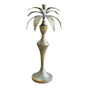 Metal 48.5cm XL Palm Pillar/Stick Candle Holder Home Decorative Display Brass - Picture 1 of 1