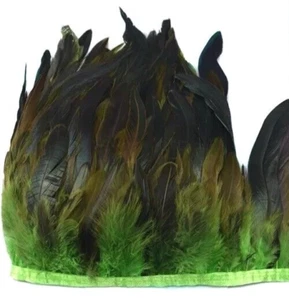 3mt rooster feathers green color length 13-16 cm fringe with ribbon, - Picture 1 of 2