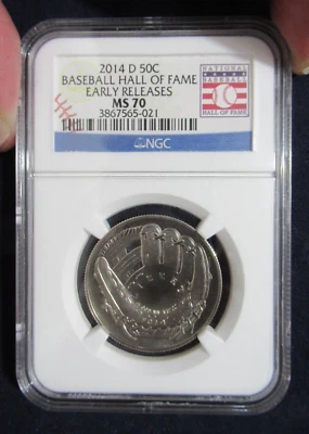 2014-D National Baseball Hall of Fame Half Dollar NGC MS-70, Early Release - Image 1 of 4