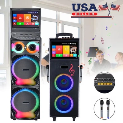 Rechargeable Bluetooth Karaoke Machine w/ Lyrics Display Screen/DJ Lights/FM/Mic - Image 1 of 4
