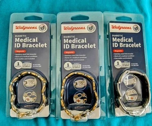 (3) New Walgreens Diabetic Medical ID Bracelets--Silvertone/Goldtone - Picture 1 of 10