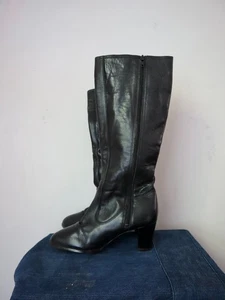 Botas hasta la rodilla de cuero negras vintage con cremallera talla 38 forradas hechas en Italia - Imagen 1 de 6
